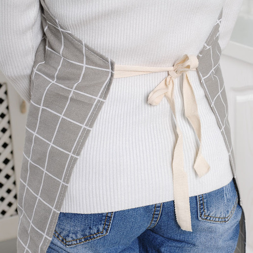 T2164 kitchen cotton and linen apron, oil-proof thickened apron, cooking protective clothing, Korean style fashionable and simple adult coveralls