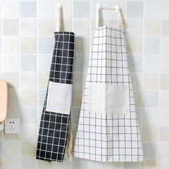 Plaid cotton and linen blended apron, kitchen apron, adult sleeveless apron with pockets for cooking
