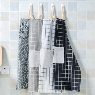 T2164 Kitchen Cotton and Linen Apron Oil-proof Thickened Waist Cooking Clothing Korean Fashion Simple Adult Overalls
