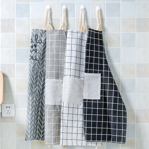 T2164 kitchen cotton and linen apron, oil-proof thickened apron, cooking protective clothing, Korean style fashionable and simple adult coveralls