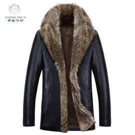 冬季新款绵羊皮衣 男士皮毛一体男士外套中长款外套 加绒加厚皮衣