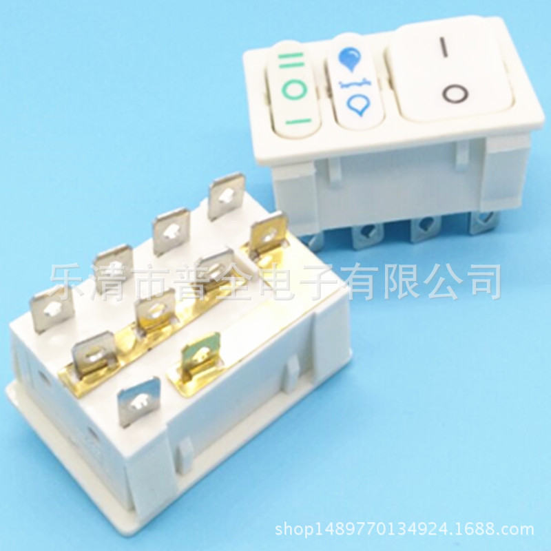 船型开关KCD9 白色三联翘板开关 6脚电源开关 3按键电器开关