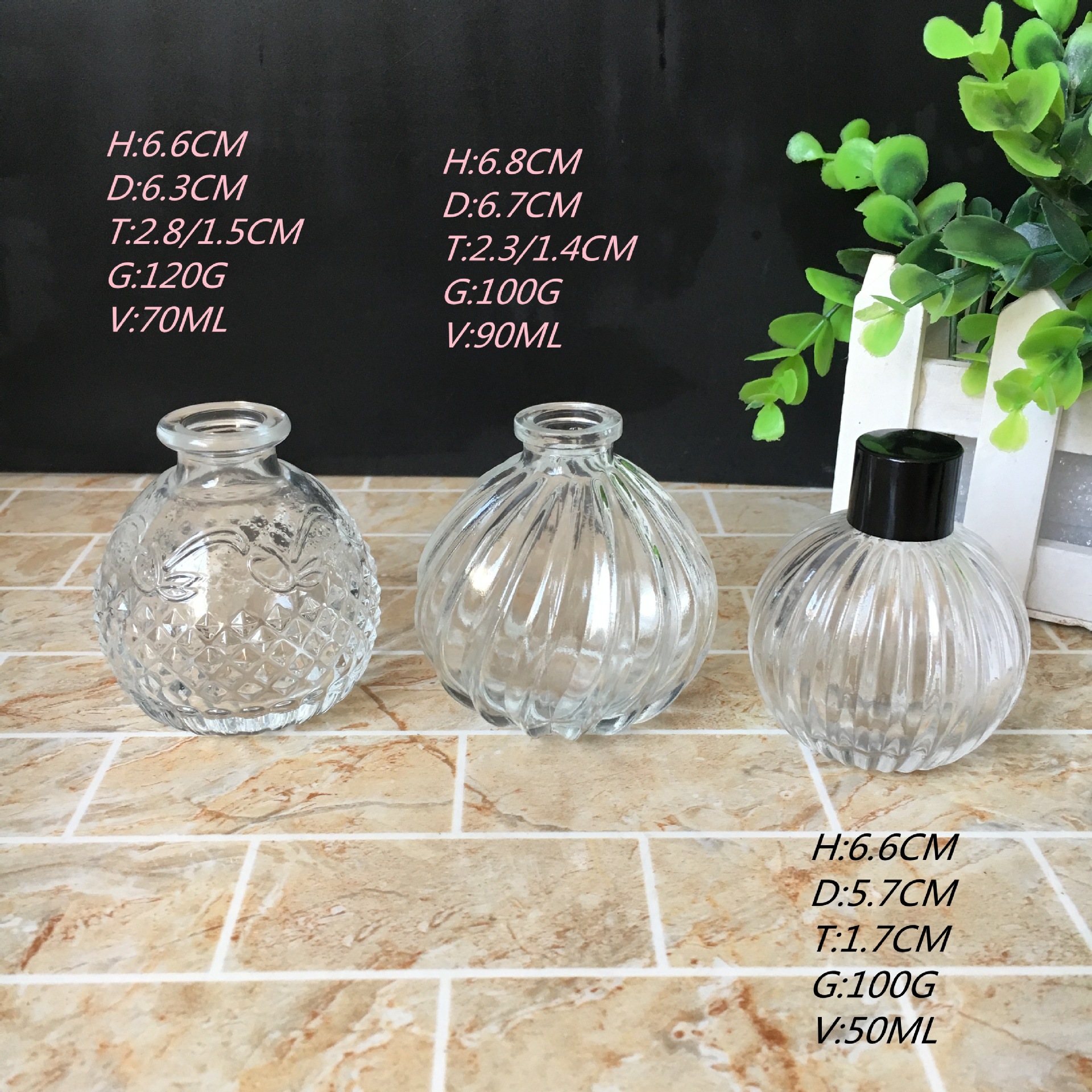 新款  玻璃香薰瓶 大小号方形香薰圆瓶 木塞瓶 玻璃瓶现货