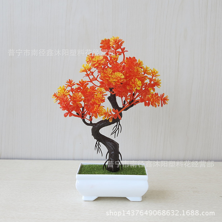[Con maceta] Planta artificial bonsai decoración de escritorio interior artificial rábano verde bonsai pequeña planta verde decoración de flores artificiales