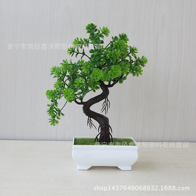 [Con maceta] Planta artificial bonsai decoración de escritorio interior artificial rábano verde bonsai pequeña planta verde decoración de flores artificiales