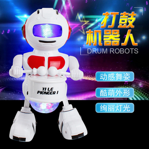 Electric dancing and drumming robot, educational and creative children's light and music toys, happy little drummer robot