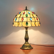 复古创意欧琈蒂凡尼彩色玻璃卧室床头台灯酒吧餐厅珠子灯客厅
