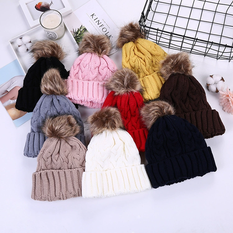 Woolen fleece keep warm colored knitted hat with hood, increased thickness
