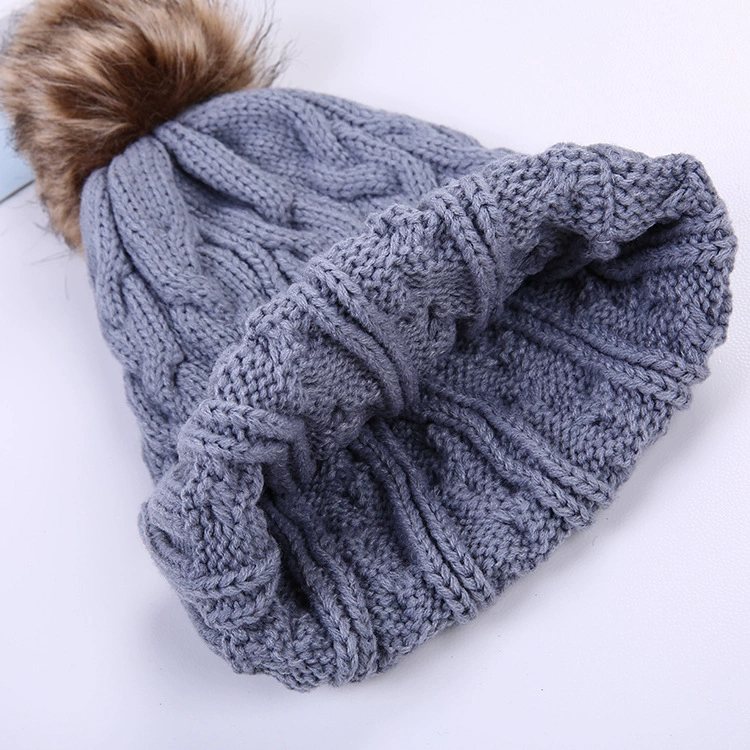 Woolen fleece keep warm colored knitted hat with hood, increased thickness