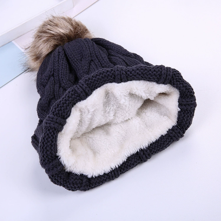 Woolen fleece keep warm colored knitted hat with hood, increased thickness