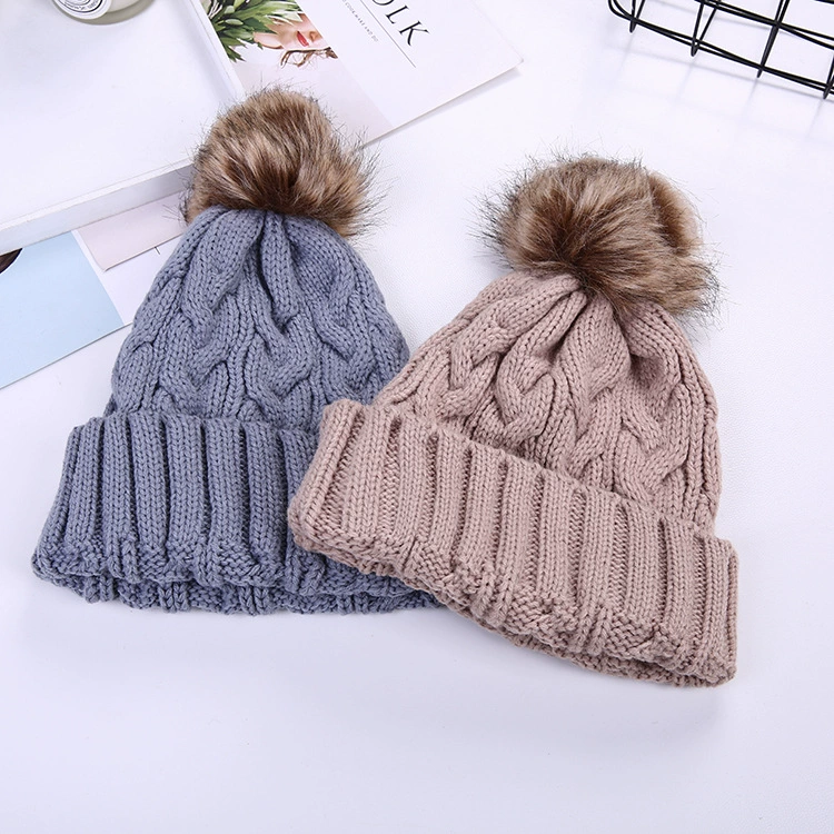 Woolen fleece keep warm colored knitted hat with hood, increased thickness