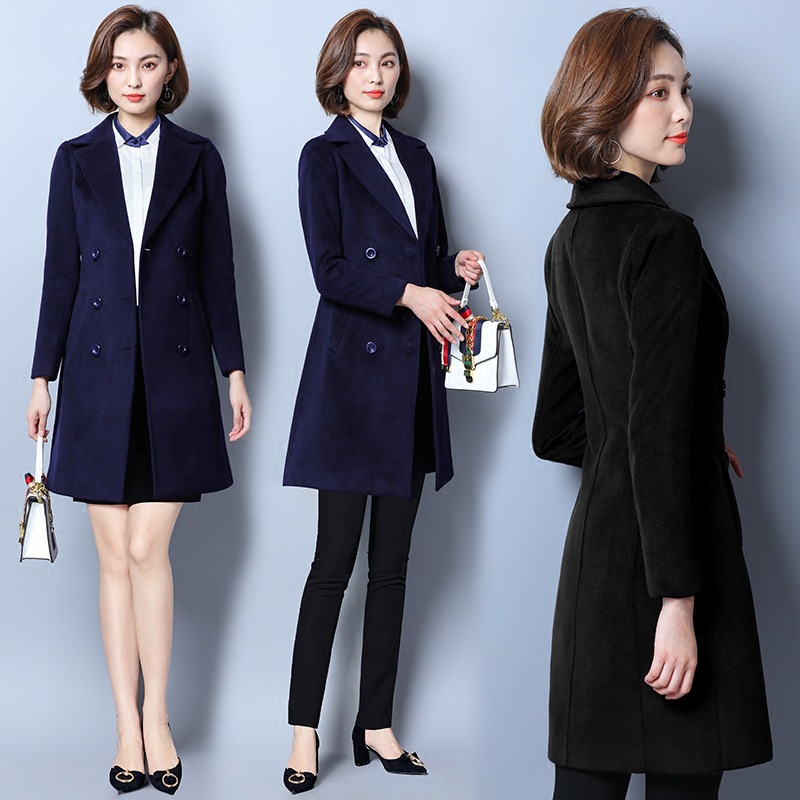 秋冬毛呢外套中长款修身显瘦加厚酒店银行职业装工作服呢子大衣女