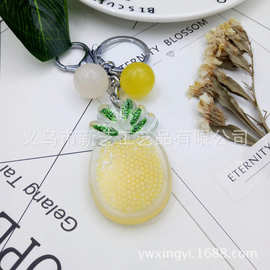 欧美流行饰品树脂菠萝钥匙扣水果钥匙扣树脂挂件汽车钥匙配件礼品
