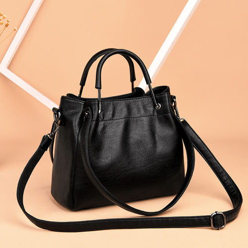 Cross-border bags for women  new Korean style fashionable soft leather retro large capacity bucket bag women's crossbody handbag
