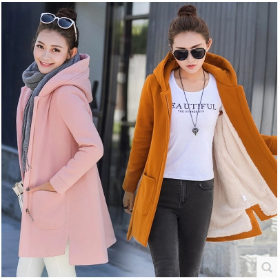 2025 Spring New Korean Style Cloak Thickeneded Velvet Hooded Sweatshirt Women's Loose Mid-Length Long-Sleeved Cardigan Jacket