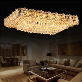 豪华金色长方形水晶灯客厅灯具大气灯饰LED水晶灯吸顶灯方形