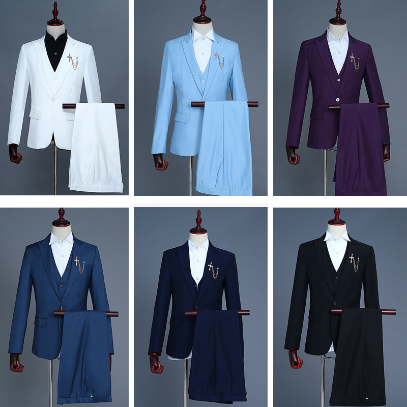 Men's Groom Dress Vest Three-Piece Performance Suit Suit Host MC Suit Color Photo Theme Suit Men's Groom Dress Vest Three-Piece Performance Suit Suit Host MC Suit Color Photo Theme Suit