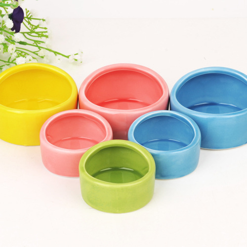 Hamster ceramic bowl, chinchilla, guinea pig and rabbit eating round rice bowl, thickened anti-overturn ceramic hamster food bowl