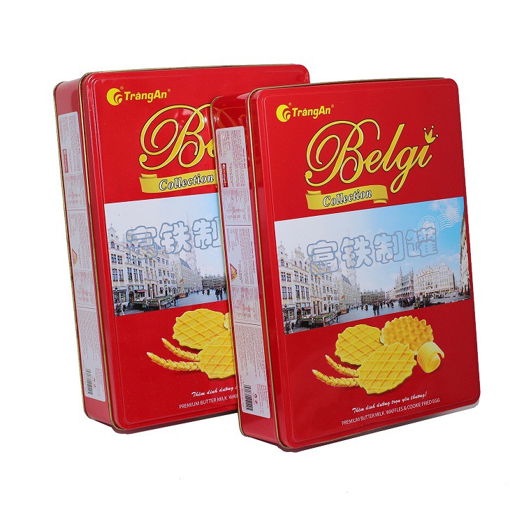 越南长方形曲奇饼干铁盒 出口食品铁罐东莞糖果包装出口工厂直销