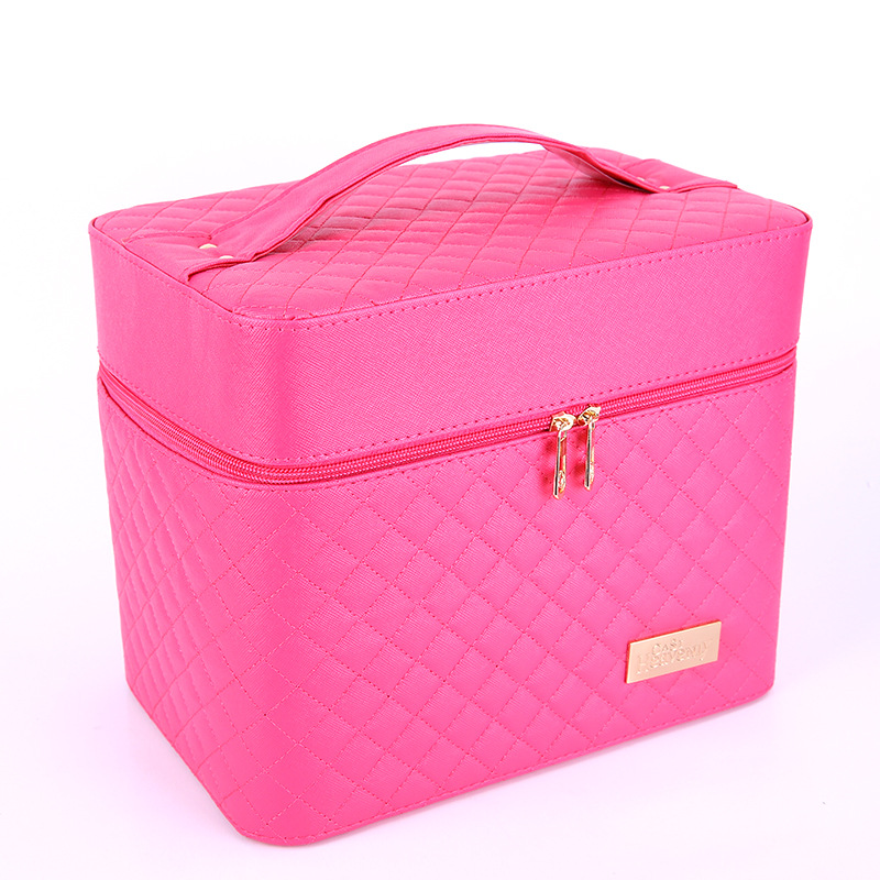 Transfronteriza nueva caja de cosméticos de tela escocesa de cuatro abiertos caja de joyería Portátil Bolsa de cosméticos caja de almacenamiento de cosméticos multifuncional grande