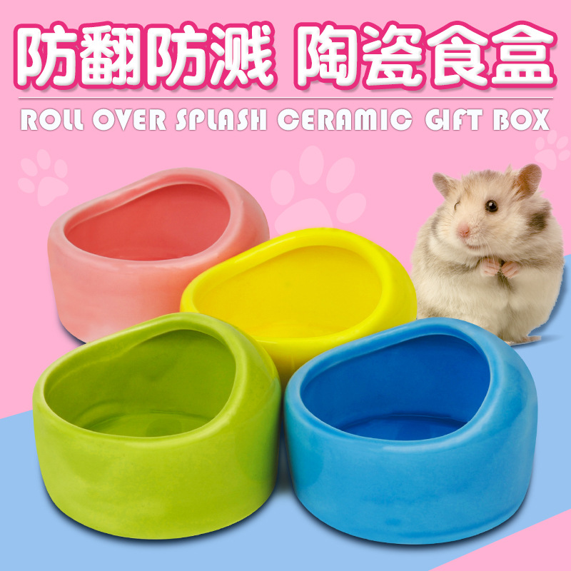 Hámster Semicírculo superior tazón de cerámica pequeña mascota anti-Flip anti-roncar engrosada tazón de porcelana hámster tazón de comida Totoro conejo redondo tazón de comida