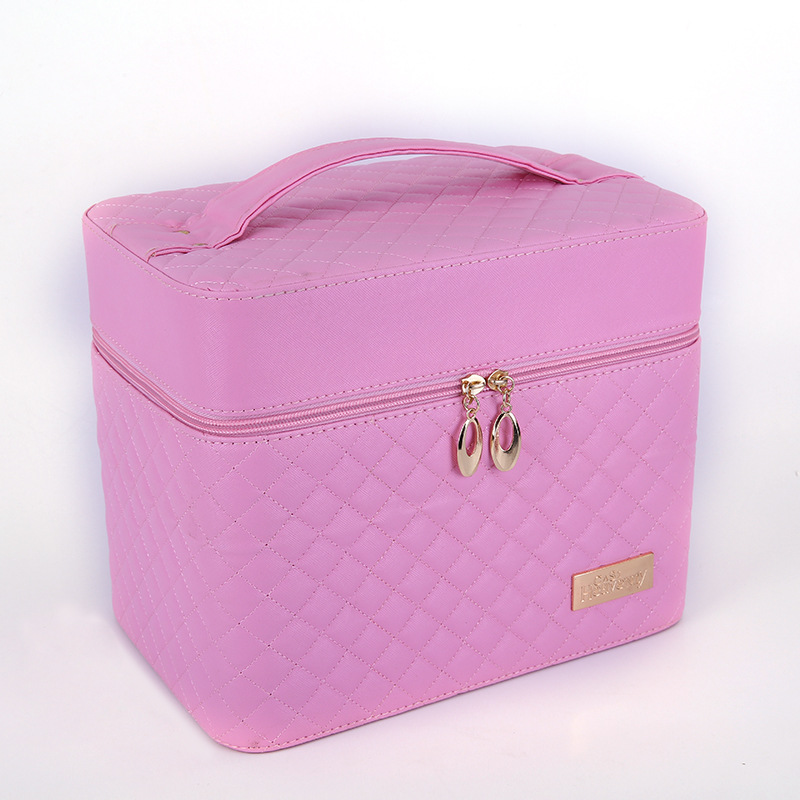 Transfronteriza nueva caja de cosméticos de tela escocesa de cuatro abiertos caja de joyería Portátil Bolsa de cosméticos caja de almacenamiento de cosméticos multifuncional grande