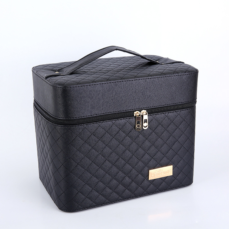 Transfronteriza nueva caja de cosméticos de tela escocesa de cuatro abiertos caja de joyería Portátil Bolsa de cosméticos caja de almacenamiento de cosméticos multifuncional grande