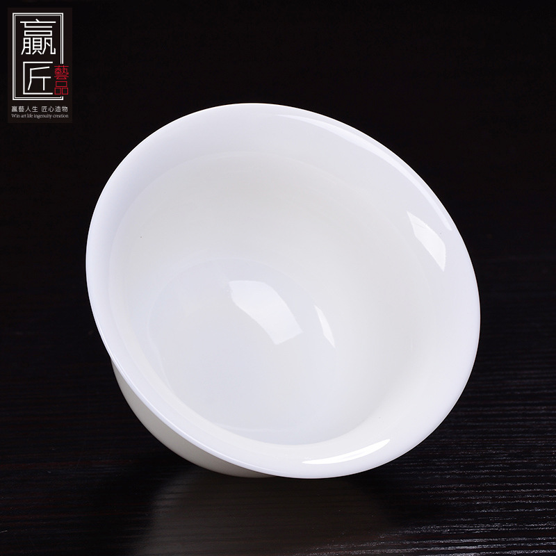 Ganar artesanía moral porcelana blanca Kung Fu juego de té Jade porcelana tres Cai cubierta tazón de té de la boda soporte letras