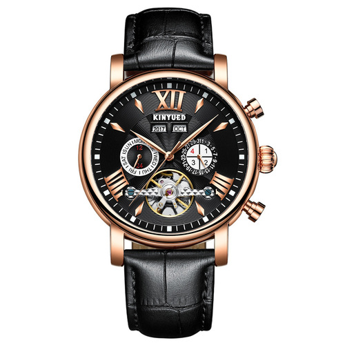 KINYUED fully automatic mechanical watch hollow men's watch mechanical watch fashion leather waterproof men's watch
