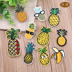 Embroidered patch for clothes: cute cartoon pineapple design, new computer embroidery floral badge, clothing decoration embroidery