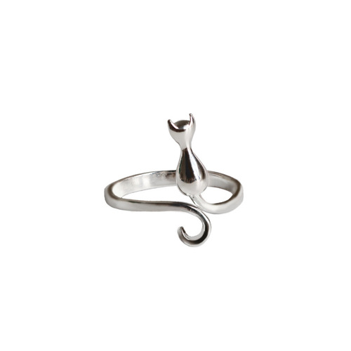 Japanese and Korean simple cute kitten ring female open kt cat ears puppy ring small animal cartoon cross-border jewelry