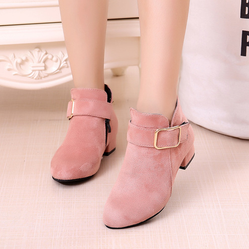 Children's Ankle Boots Autumn/Winter Cotton Boots for Girls with High Heels Princess Shoes for Big Kids Parent-Child Boots