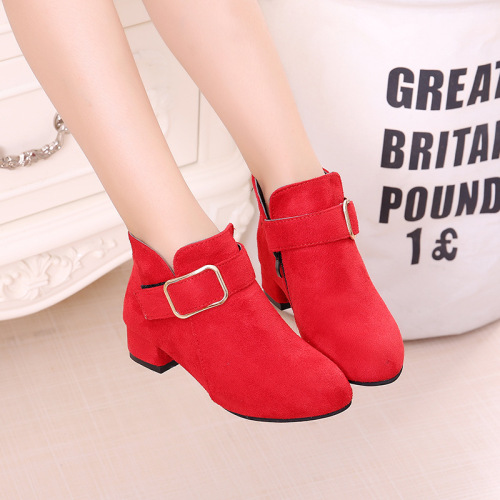 Children's Ankle Boots Autumn/Winter Cotton Boots for Girls with High Heels Princess Shoes for Big Kids Parent-Child Boots
