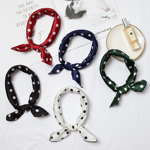 Korean style versatile small square scarf 50x50cm polka dot small silk scarf for women Korean small scarf multi-functional small scarf wholesale