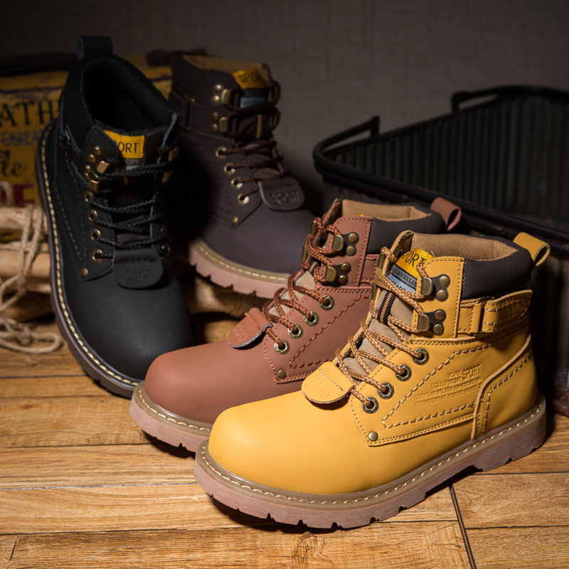 Men's high help shoes winter leather fleece waterproof all-match couple rhubarb desert men's boots_voghion.com