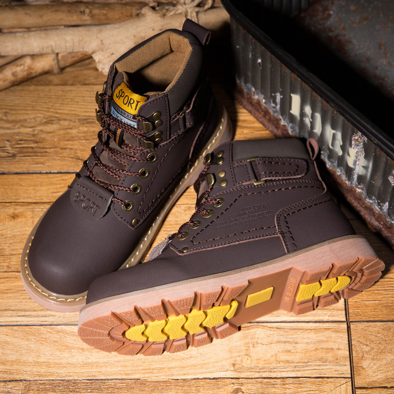 Men's high help shoes winter leather fleece waterproof all-match couple rhubarb desert men's boots_voghion.com