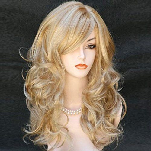 European and American high-temperature resistant hairpiece full head wig, side parting long wavy curly wig, highlighted red