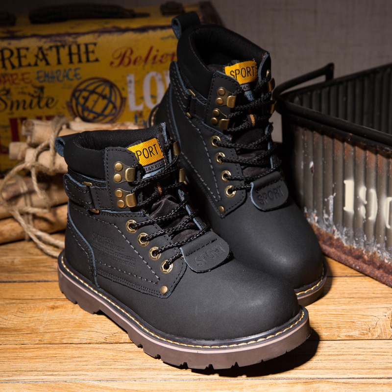 Men's high help shoes winter leather fleece waterproof all-match couple rhubarb desert men's boots_voghion.com