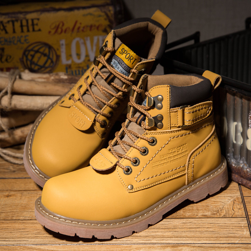 Men's high help shoes winter leather fleece waterproof all-match couple rhubarb desert men's boots_voghion.com