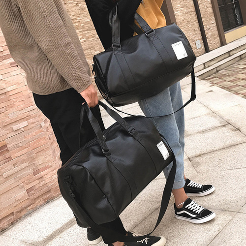 New PU leather men's travel bag cylindrical waterproof handbag large capacity aircraft luggage bag sports fitness bag