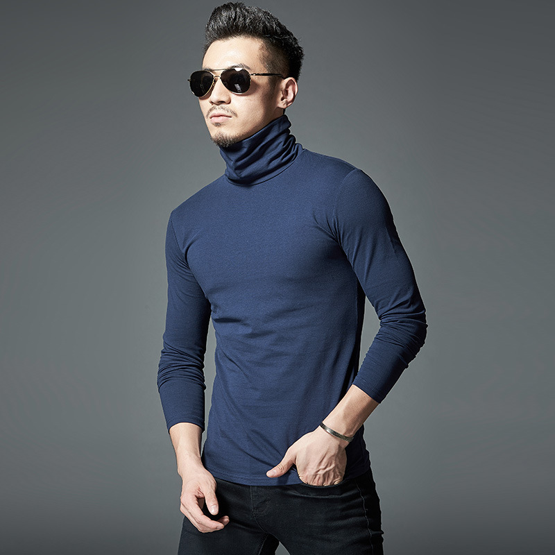 Autumn High-Neck Extended-Length Men's Long-Sleeve T-Shirt, Pure Cotton Slim-Fit Stand-Up Collar Plain Men's T-Shirt for Outerwear Autumn High-Neck Extended-Length Men's Long-Sleeve T-Shirt, Pure Cotton Slim-Fit Stand-Up Collar Plain Men's T-Shirt for Outerwear