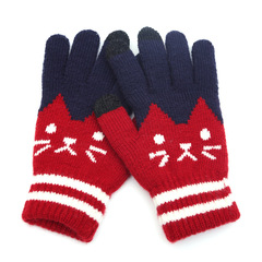 New winter cold-proof plus velvet KT cat jacquard women's minute-hand knitted warm autumn and winter touch screen gloves wholesale