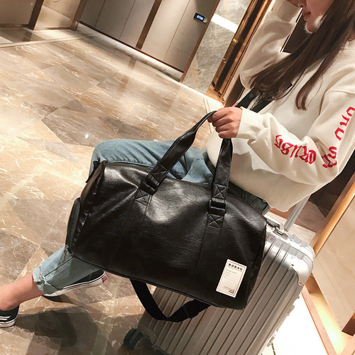 New PU leather men's travel bag cylindrical waterproof handbag large capacity aircraft luggage bag sports fitness bag