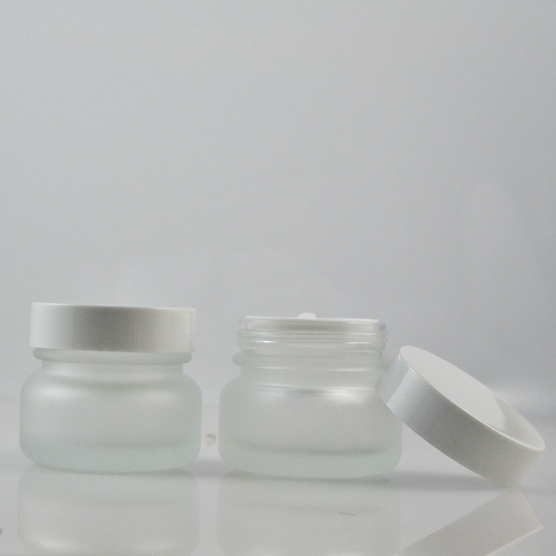 新款50G高档磨砂透明玻璃面霜罐 膏霜瓶 配白色盖包装套装 现货