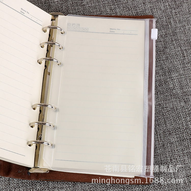 A5A6 de hojas sueltas estándar de 6 agujeros bolsa de almacenamiento de material de bolsa de cremallera de PVC Bill pequeña bolsa de archivo Diario DIY