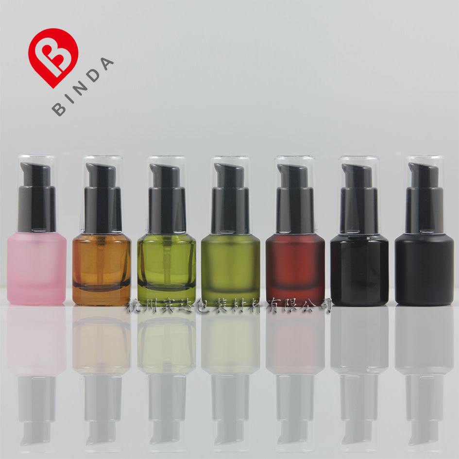 杭州宾达 出口品质 15ml喷涂斜肩玻璃乳液瓶按压瓶