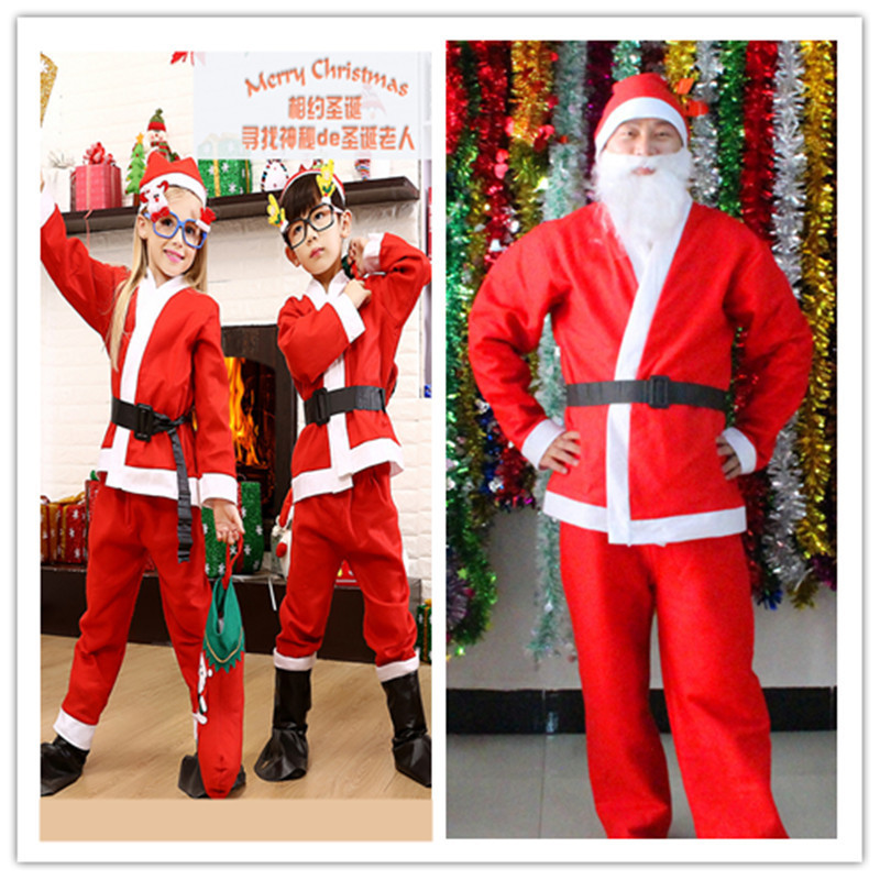 Christmas Costume Men's and Women's Clothing Santa Claus Dress-Up Clothes Hat Top Pants Set 5-Piece Performance Costume