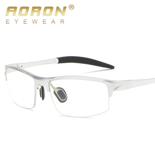 New men's sports-style plain glasses frames—aluminum-magnesium half-rim optical eyeglass frames with options for prescription lenses, model 8177