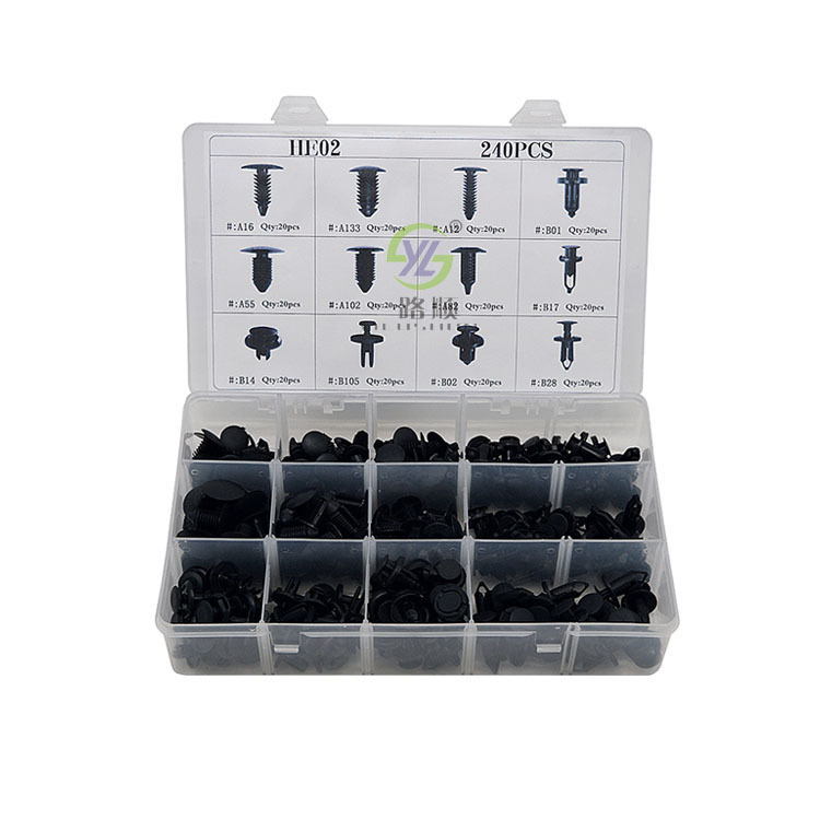 Yilushun 240 piezas en caja hebilla cuerpo universal hebilla clip plástico clavo techo hebilla HE02