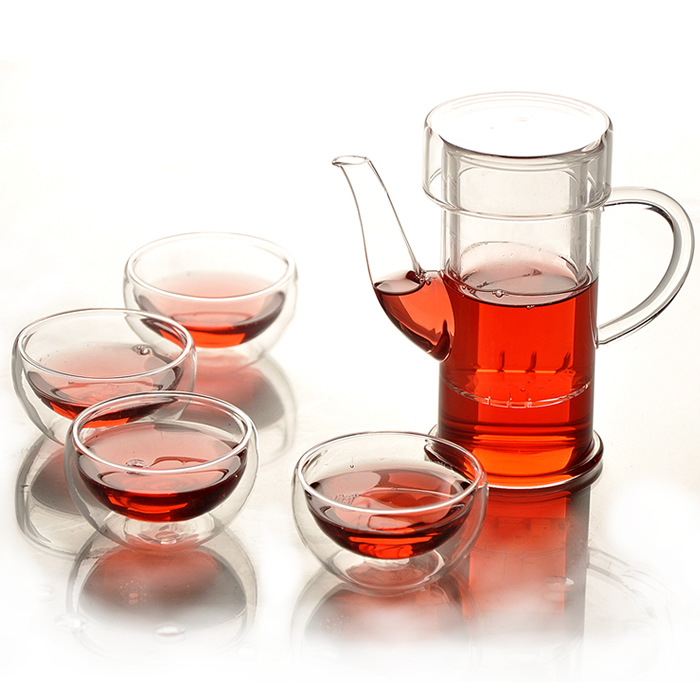 Juego de té de vidrio transparente traje de Kung Fu flores y plantas tetera borosilicato resistente al calor resistente a altas temperaturas vidrio Xuan al por mayor